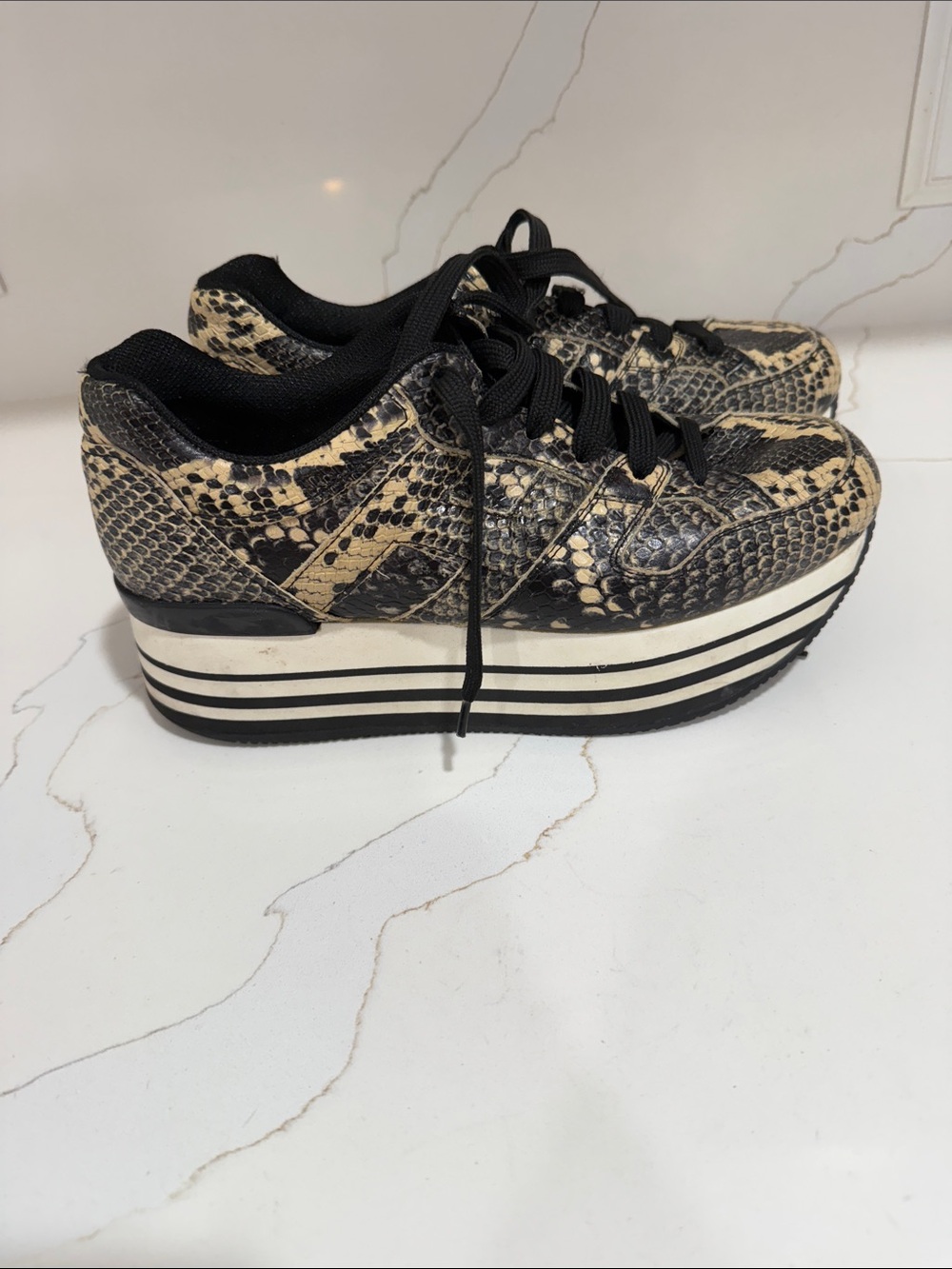 Hogan Maxi H222 snake-print platform leather sneakers  39
